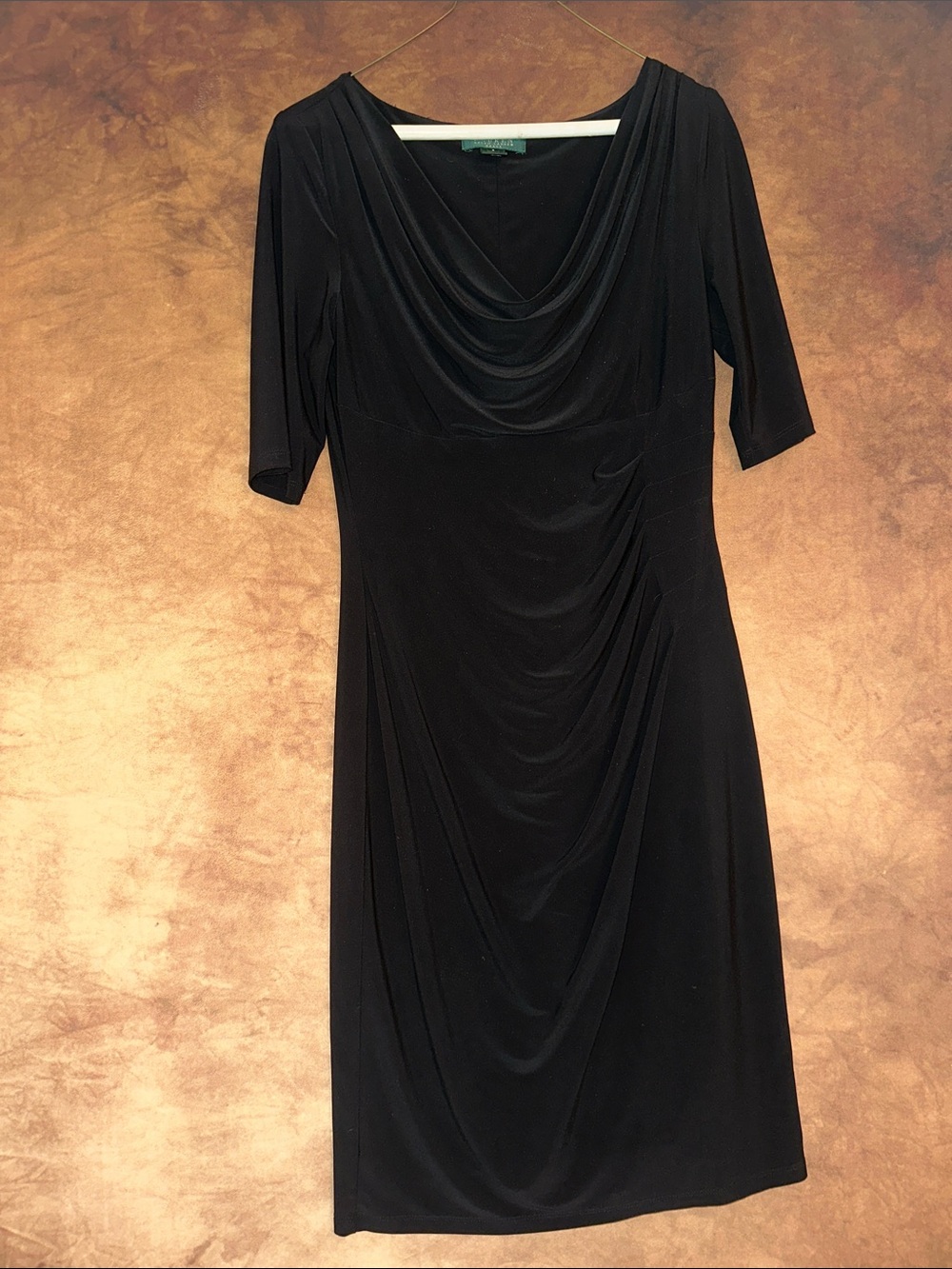 Ralph Lauren Black Draped Cowl-Neck Midi Dress